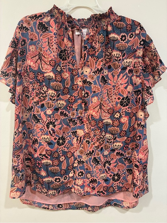 Philosophy Tops - Philosophy Pink & Navy Floral Ruffle Sleeve Blouse
